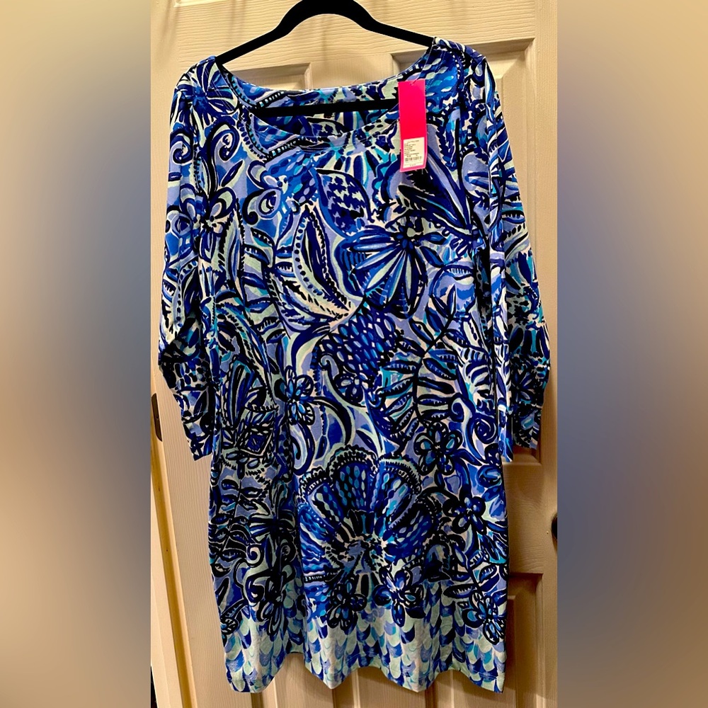 NWT Lilly Pulitzer Hollee Dress Iris Blue Zanzibar Zoo, XL with long sleeves